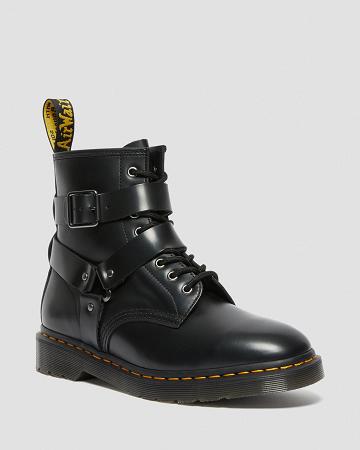 Black Men's Dr Martens Cristofor Leather Harness Lace Up Boots | CA 541KOR